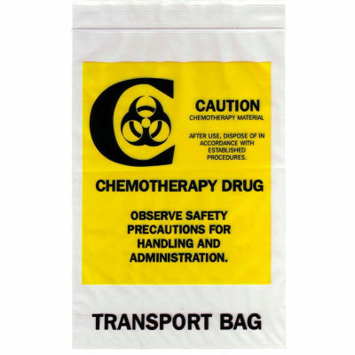 Sacs de transport d’agents chimiothérapeutiques refermables, 6 « L x 9 « L, 2 Mil, Clair, 1000 / Paquet