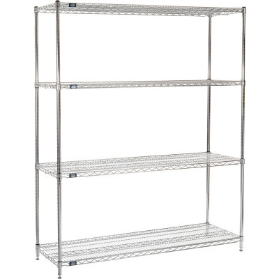 Nexel® Chrome, 4 niveaux, unité de démarrage d’étagères à fil, 60 « L x 21 « P x 74 » H