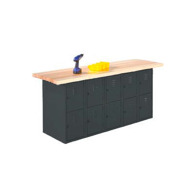 Diversified Spaces Wall, Island Workbench, 22 Vertical Lockers, 144"Wx24"D, Black
