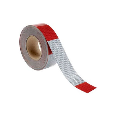 Bandes réfléchissantes à grande visibilité, 11 po/7 po modèle, 13 mil vinyle, rouge/blanc, DOT-C2, 150 pi L x 2 po l, 1 rouleau