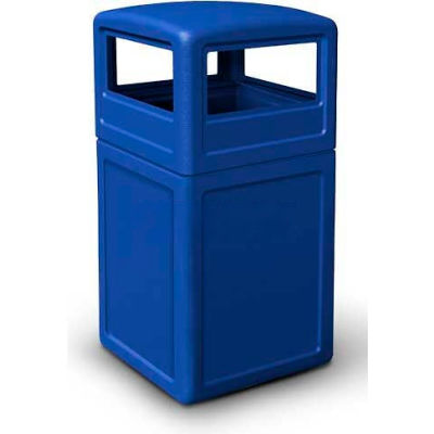 PolyTec™ conteneur à déchets carré avec couvercle dôme, bleu, 42 gallons