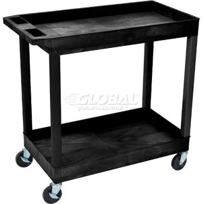 Luxor Plastic Utility Cart w/2 Shelves, 400 lb. Capacity, 35-1/4"L x 18"W x 36-1/4"H, Black