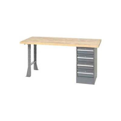 Global Industrial™ 96 x 30 Pedestal Workbench - 4 tiroirs et jambe ouverte, Maple Square Edge Gray