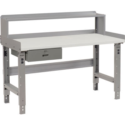 Global Industrial™ Workbench w/ Laminate Square Edge Top, Drawer & Riser, 60"W x 36"D, Gray