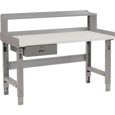 Global Industrial Workbench w/ Laminate Square Edge Top, Drawer & Riser, 60"W x 36"D, Gray