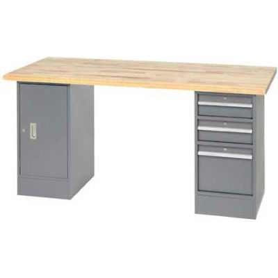 Global Industrial™ 96 x 30 Pedestal Workbench - 2 Tiroirs et cabinet, Maple Square Edge - Gris