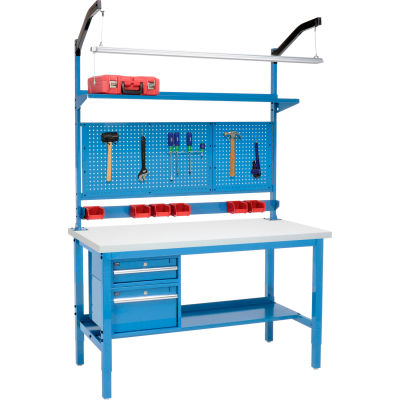 Global Industrial™ 72 x 30 Production Workbench - Banc complet laminate Square Edge - Bleu