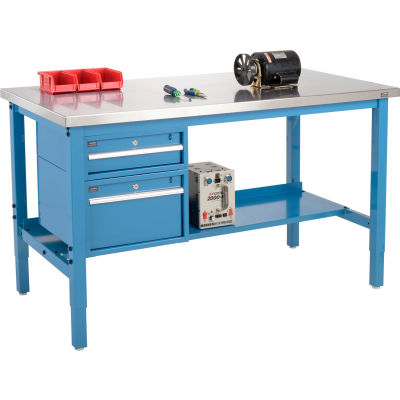 Global Industrial™ 60x30 Production Workbench, Stainless Steel Square Edge, Drawers - Shelf BL