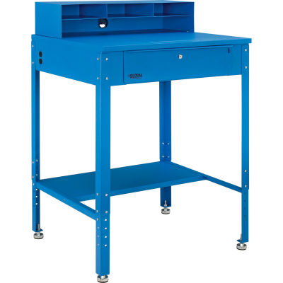 Global Industrial™ Flat Surfaced Shop Desk w/ Pigeonhole Riser, 34-1/2"W x 30"D, Blue