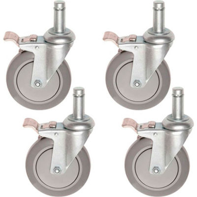 Nexel® CA5BP4 (4) Swivel Brake Stem Casters, 5" Polyurathane, Set of (4), 1200 lb Capacité