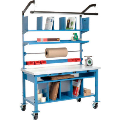 Global Industrial™ complete Mobile Packing Workbench W/Power, Laminate Square Edge, 72"W x 30"D