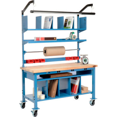 Global Industrial™ Complete Mobile Packing Workbench W/Power, Maple Square Edge, 72"W x 30"D