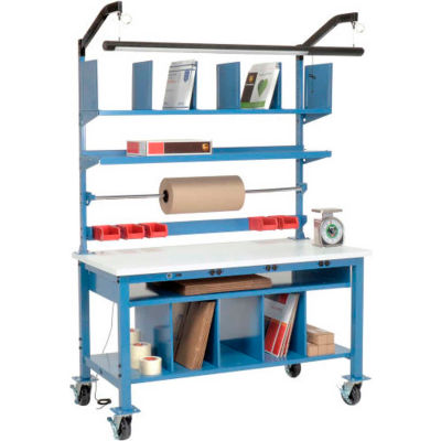Global Industrial™ complete Mobile Packing Workbench W/Power, ESD Square Edge, 72"W x 30"D