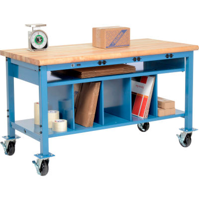 Global Industrial™ Mobile Packing Workbench W/Lower Shelf Kit, Maple Safety Edge, 72"W x 30"D