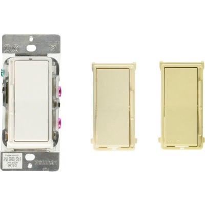 Leviton DS710-10Z Decora Rocker Slide Dimmer, utilisation w / LED/Mark 7 Dim Fixtures, 0-10V, amande WH-IV-LT