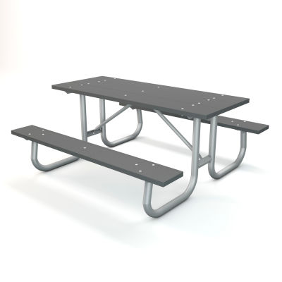 Global Industrial 6 ft. Recycled Plastic Rectangular Picnic Table with Galvanized Frame, Gray
