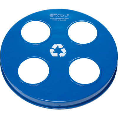Global Industrial™ Steel Multi-Stream Lid For 36 Gallon Trash Can, Blue w/ Recycle Logos
