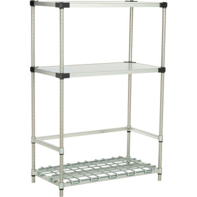 Nexel® Poly-Z-Brite® 3-Shelf Container/Keg Rack w/ 2-Solid Shelves, 36"W x 18"D x 63"H