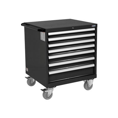 Global Industrial Mobile Modular Drawer Cabinet, 7 Drawers, w/Lock, 30"Wx27"Dx37"H, Black
