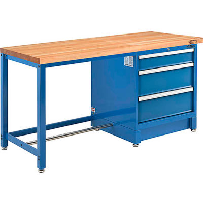 Global Industrial™ 72Wx30D Modular Workbench, 3 Drawers, Maple Butcher Block Square Edge, Bleu