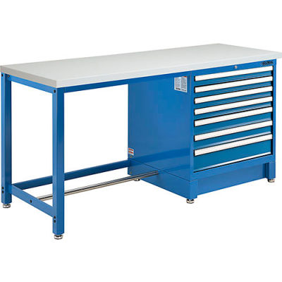 Global Industrial™ 72"W x 30"D Modular Workbench with 7 Drawers, ESD Laminate Square Edge, Blue