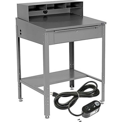 Global Industrial™ Sloped Shop Desk w / Pigeonhole Riser &Outlets, 34-1/2'W x 30"D, Gray