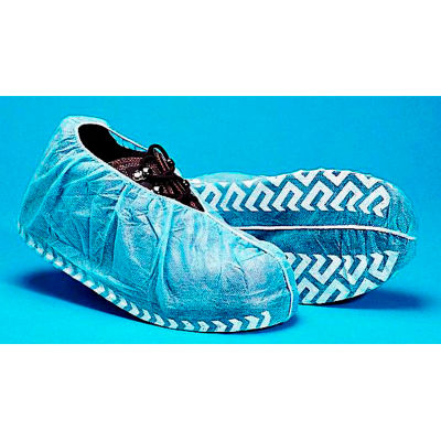 Housses de chaussures antidérapant en polypropylène, bleu avec bande de roulement blanche, LG, 50 / Sac