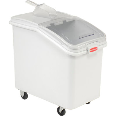 Rubbermaid® 3603-88 4.1 Cu. Ft Plastic Bin Truck with Clear Lid & Scoop