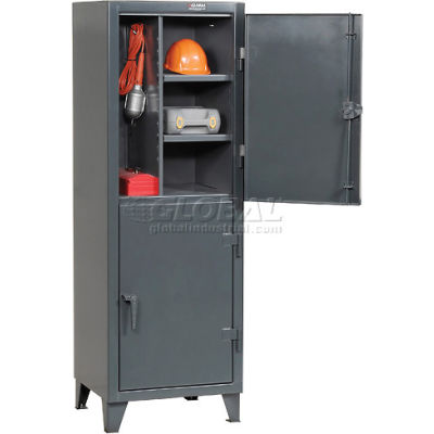 StrongHold® Double Tier 2 Door Welded Personnel Locker, 26"Wx24"Dx78"H, Gray, Assembled