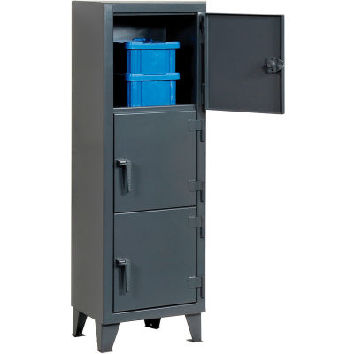 StrongHold® 3-Tier 3 Door Personnel Locker, 22"W x 18"D x 68"H, Gray, All-Welded