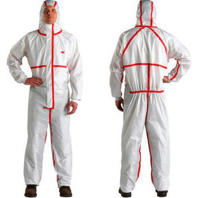 3M™ combinaison jetable, manchettes tricotées et hotte attachée, blanc/rouge, XL, 4565-BLK-XL, 25/cas
