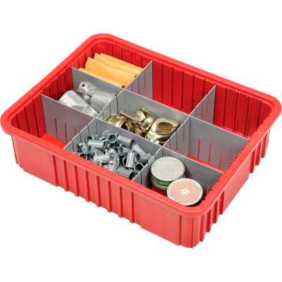 Global Industrial Plastic Dividable Grid Container - DG93060, 22-1/2"L x 17-1/2"W x 6"H, Red - Pkg Qty 3