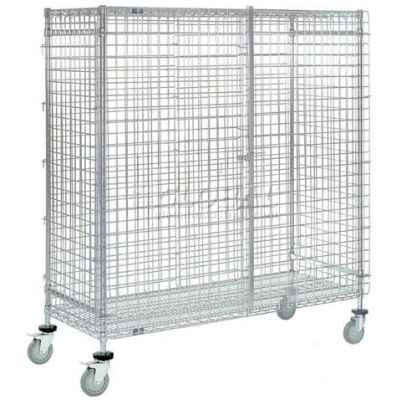 Wire Security Truck, Chrome, 24"W x 48"L x 69"H, Polyuréthane, 4 Roulettes pivotantes