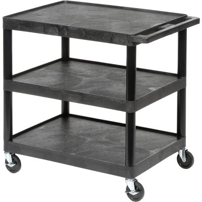 Luxor® Plastic Utility Cart, 3 Shelf, 24"Lx18"Wx34"H, Black