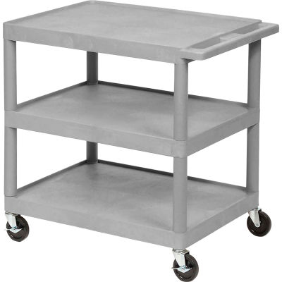 Luxor Plastic Utility Cart w/3 Shelves, 300 lb. Capacity, 32"L x 24"W x 33-1/2"H, Gray