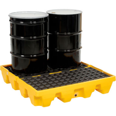 Eagle 1645 4 Drum Low Profile Spill Containment Pallet - Yellow with Drain