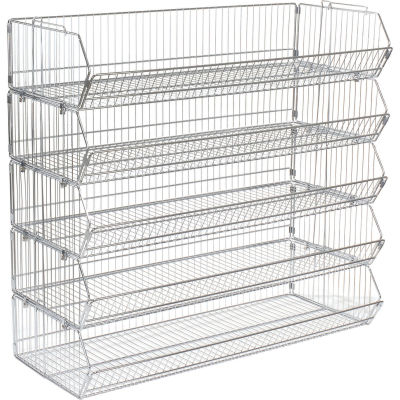 Global Industrial Modular Wire Stacking Bin Basket Rack, 48"W x 20"D x 45"H, 5 Wire Bins