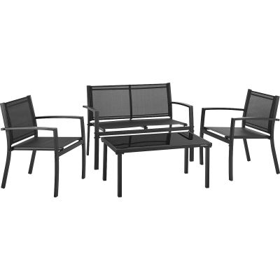 ™ Global Industrial Ensemble de patio extérieur 4 pièces, table à plateau en verre, noir