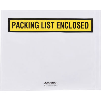 Global Industrial™ Panel Face Envelopes, « Packing List Enclosed », 12"L x 10"W, Jaune, 500/Pack