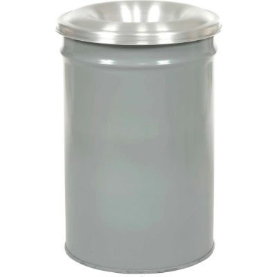 Justrite Cease-Fire® Steel Round Trash Can W/Funnel Lid, 55 Gallon, Gray