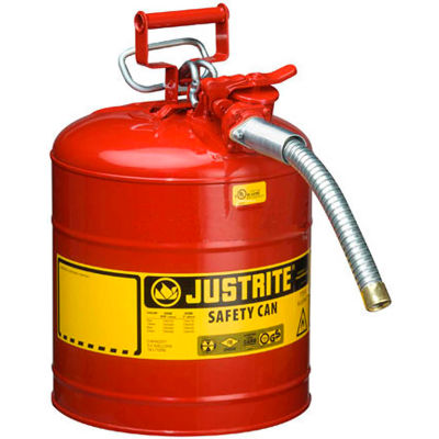 Justrite® Type II AccuFlow Steel Safety Can - 5 Gallon, With 1" Metal Hose, 7250130