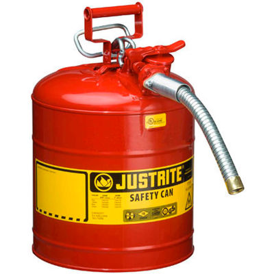 Justrite® Type II AccuFlow™ Steel Safety Can - 5 Gallon, With 1" Metal Hose, 7250130