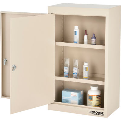 Global Industrial™ Large Narcotics Cabinet, Double Door/Double Lock, 18"W x 10"D x 30"H, Beige