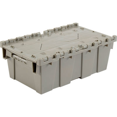 ™ Global Industrial Plastic Attached Lid Shipping and Storage Container 19-5/8x11-7/8x7, Gris