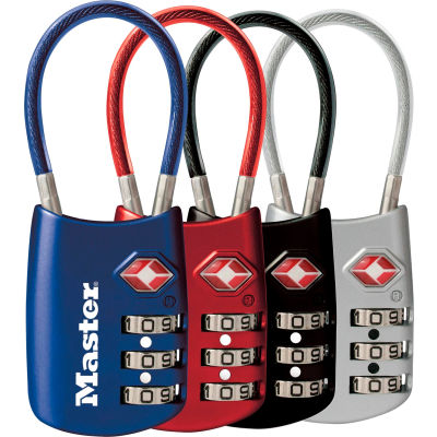 Cadenas à combinaison pour bagages accepté par la TSA Master Lock® No. 4688D, 2 po l, couleurs assorties, prix unitaire - Qté par paquet : 4