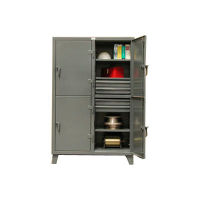 StrongHold® 2-Tier 2 Door Standard Locker w/4 Drawers, 26"Wx24"Dx72"H, Gray, All-Welded