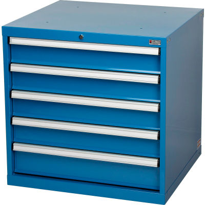 Global Industrial Modular Drawer Cabinet, 5 Drawers, w/Lock, 30"Wx27"Dx29-1/2"H, Blue