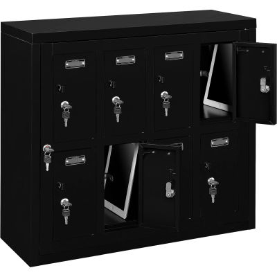 Global Industrial 8-Door Device Locker With Key Lock, 28-1/2"W x 11-1/4"D x 26-3/4"H, Black