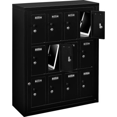 Global Industrial 12-Door Device Locker With Key Lock, 28-1/2"W x 11-1/4"D x 38"H, Black