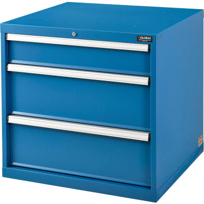 Global Industrial™ Modular Drawer Cabinet, 3 Tiroirs, w/Lock, 30"Wx27"Dx29-1/2"H, Bleu